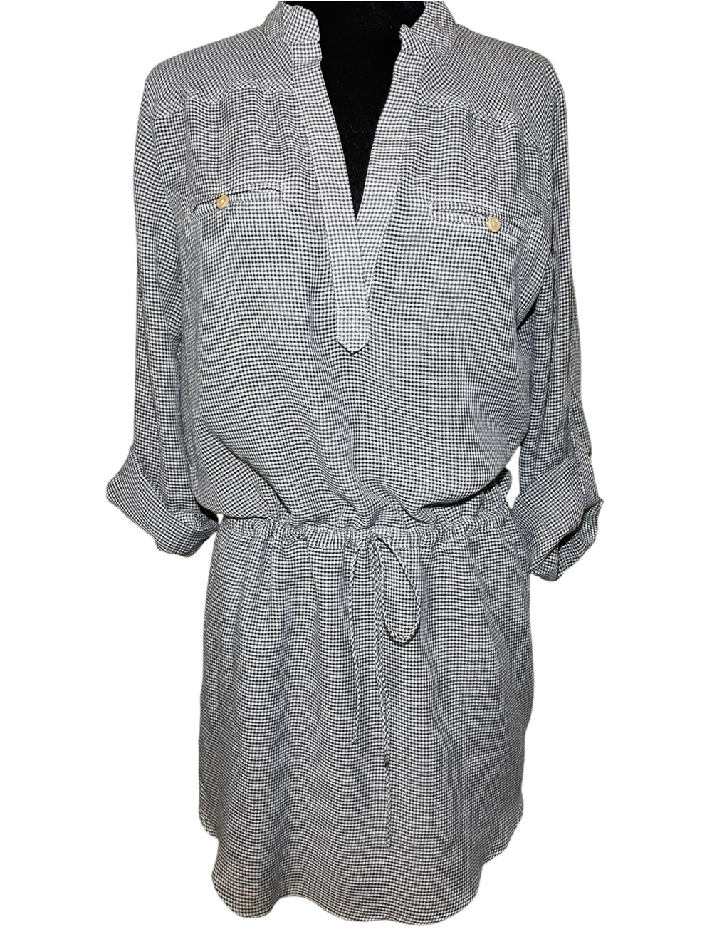 DV Dolce Vita Black and White Mini Gingham Shirt Dress Fully Lined Womens Small
